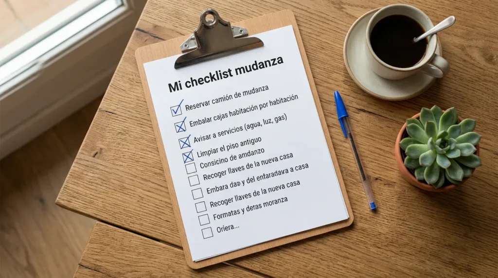 Checklist de mudanza: la lista definitiva para organizarte semana a semana Checklist imprimible de mudanza con tareas marcadas, herramienta para no olvidar nada al mudarse