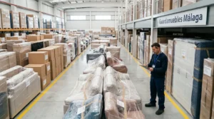 Muebles embalados y almacenados en un guardamuebles profesional en Málaga durante una mudanza